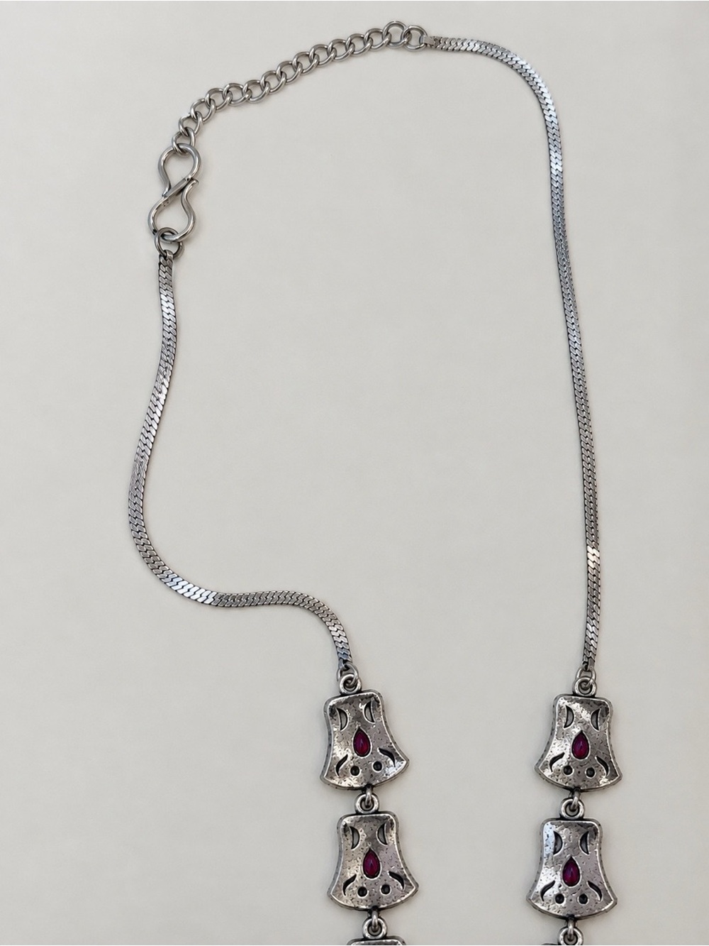 Vintage Style Indian Jhumka Necklace & Earrings Set Oxidized Silver Gold Tone Pi - Picture 4 of 10